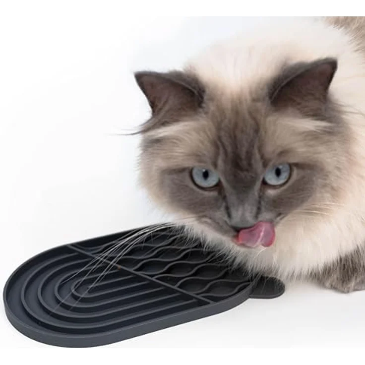 LucyBalu® ZENPAD Schleckmatte für Katzen | Rutschfeste Katzen-Leckmatte aus lebensmittelechtem Silikon | Slow Feeder für Nassfutter, Anthrazit – Bild 1