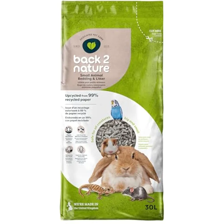 Back-2-Nature Kleintierstreu und Einstreu 30L, 99% recyceltes Papier, geruchskontrollierend, sehr saugfähig, weich zu den Füßen