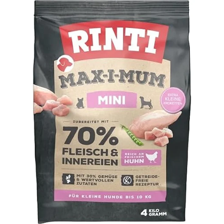 Rinti RINTI Max-I-Mum Mini Adult Huhn, Trockenfutter für kleine Hunde, 70% Fleischanteil, getreidefrei, 1 kg