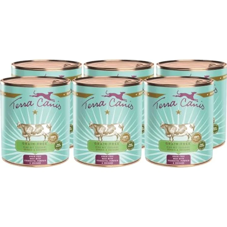 Terra Canis Rind, Zucchini, Kürbis & Oregano - Getreidefreies Nassfutter, 6x800g, allergenarm & glutenfrei, Premium Hundefutter in 100% Lebensmittelqualität – Bild 1