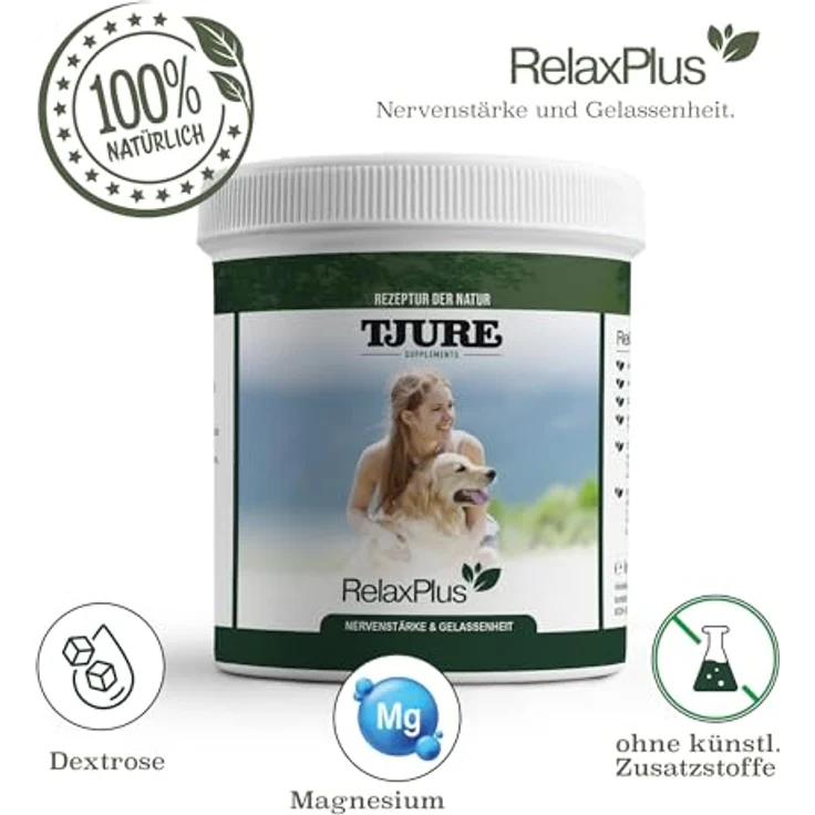 Tjure TJURE Relax Plus Pulver für Hunde 500 g – Ergänzungsfuttermittel mit B-Vitaminen, Magnesium & L-Tryptophan – Ohne künstliche Zusatzstoffe zur Unterstützung in besonderen Alltagssituationen – Bild 3