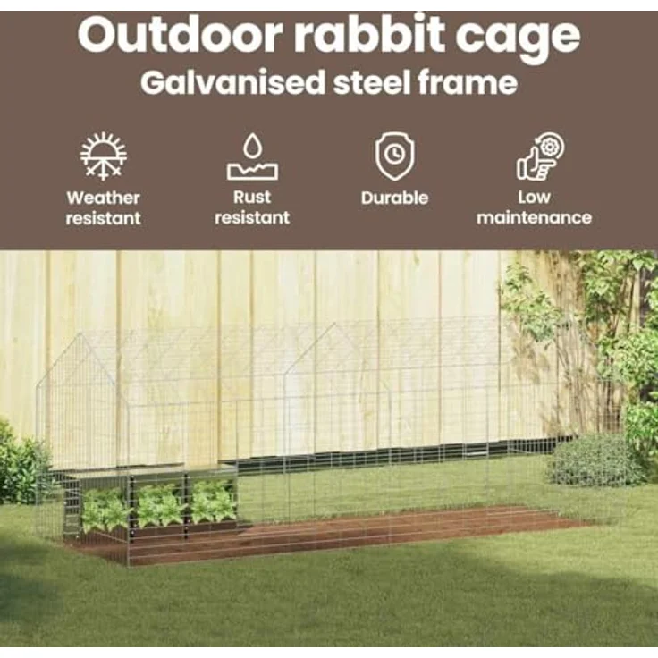 vidaXL Hasenkäfig Silber 400 x 78 x 78 cm, Verzinkter Stahl, wetterfest, modernes Design, ideal für Garten und Terrasse, effiziente Raumnutzung – Bild 4