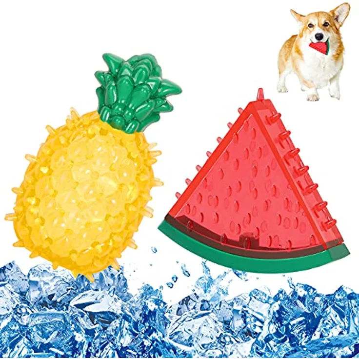 Pawaboo Molaren Spielzeug Set für Hunde, 2er Pack Wassermelone und Ananas, kühlend, interaktiv, aus ungiftigem TPR-Material