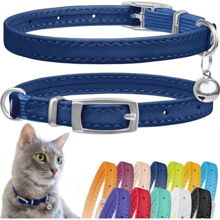 CollarDirect Leder-Katzenhalsband mit Abnehmbarer Glocke, Sicherheitsgummiband für kleinen & großen Katzen, handgefertigt aus Echtleder – Bild 1