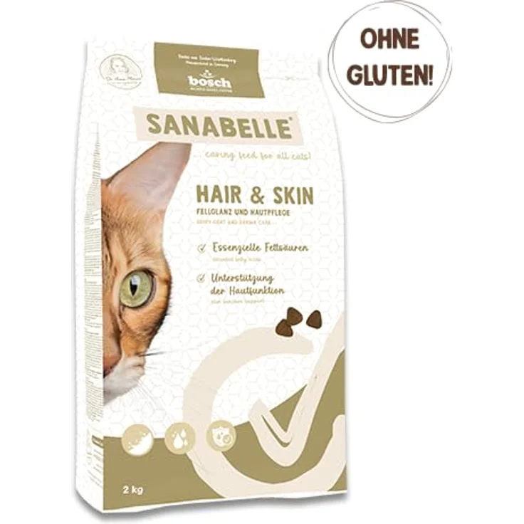 Sanabelle Hair & Skin, Trockenfutter für Katzen, Adult, speziell für langhaarige Katzen, 2 kg mit Omega-3 und Omega-6 Fettsäuren – Bild 2