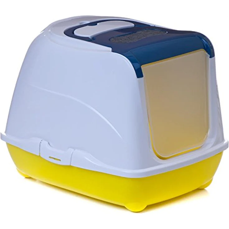 adena Katzentoilette Sondermodell 50, Katzenklo mit Schaufel, Aktivkohlefilter und Haube in blau und gelb – Bild 2