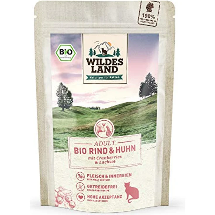 WILDES LAND – Rind & Huhn, Katzen-Nassfutter mit hohem Fleischanteil, getreidefrei, 12x85g – Bild 1