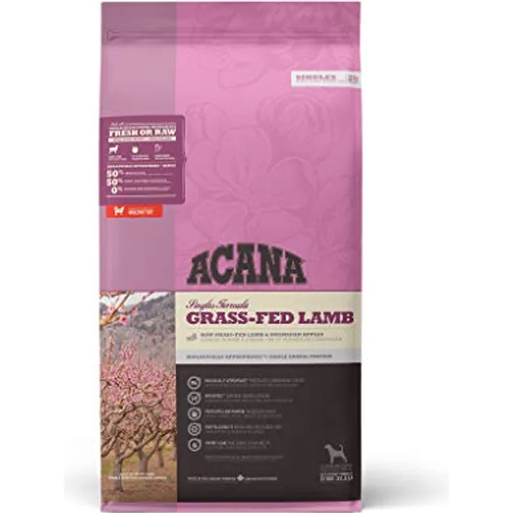 Acana Grass-Fed Lamm, Hundefutter für ausgewachsene Hunde, 17 kg, Monoprotein mit 50% rohem Weidelamm