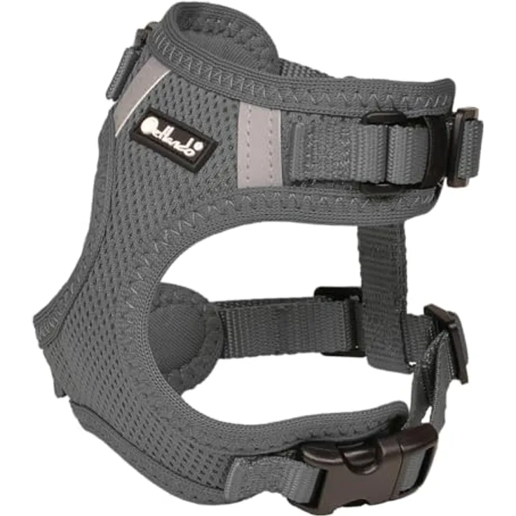 Petlando Hundegeschirr Mesh Vest S, leichtes und stufenlos verstellbares Brustgeschirr aus atmungsaktivem Mesh & Nylon, reflektierend, Anthrazit für kleine Hunde und Welpen