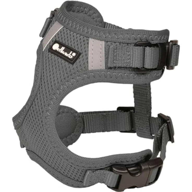 Petlando Hundegeschirr Mesh Vest S, leichtes und stufenlos verstellbares Brustgeschirr aus atmungsaktivem Mesh & Nylon, reflektierend, Anthrazit für kleine Hunde und Welpen – Bild 1