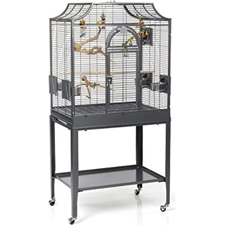 Montana Cages Vogelkäfig Madeira I, Premium Käfig für Sittiche, Antik Edition, inkl. Anflugklappe, Freisitz, 4 Edelstahlnäpfe, AVILON Pulverbeschichtet, ca. 69 x 45 x 141 cm – Bild 1