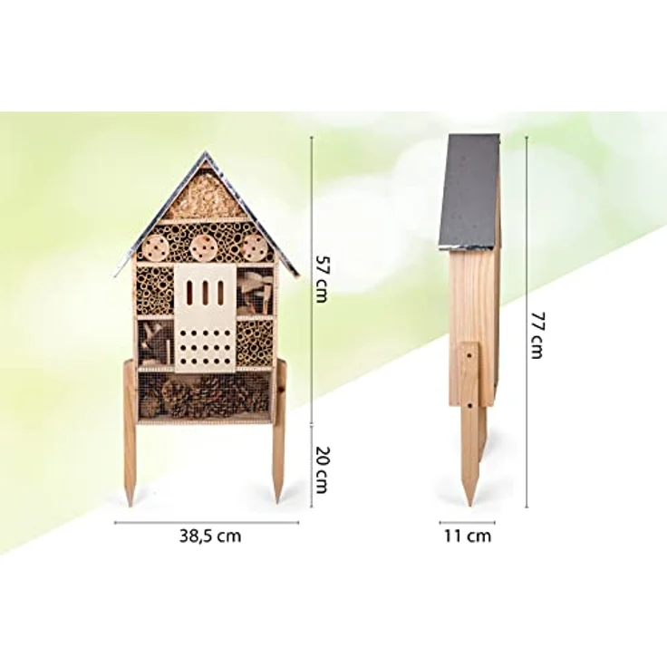 CULT at home Insektenhotel groß XXL stehend - mit Erdspieß - Insektenhaus Gesamthöhe 77 cm – Hummelhaus Wildbienenhaus Bienenhaus Marienkäferhaus Nistkasten und Deko für Garten und Balkon – Bild 6