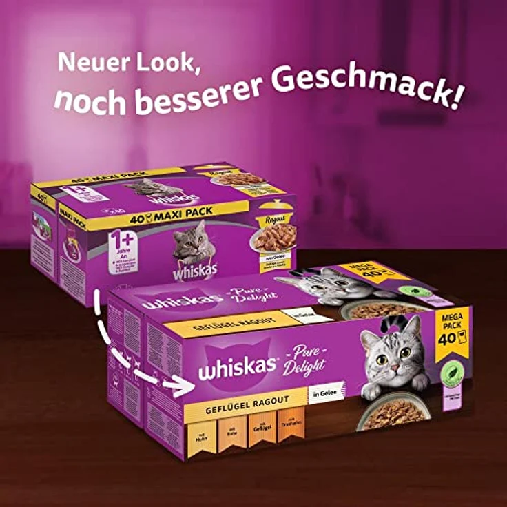 Whiskas 1+ Katzennassfutter Ragout Geflügel Auswahl in Gelee, 40x85g, schadstofffrei, nährstoffreich, Portionsbeutel – Bild 2