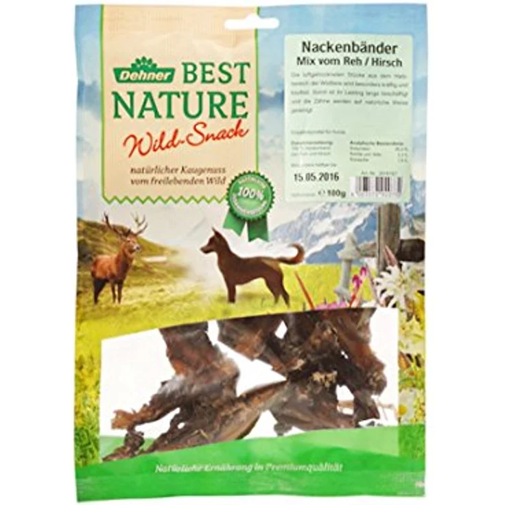 Dehner Best Nature Hundesnack, Kausnack aus 100% Nackenband von Reh und Hirsch, luftgetrocknet, 100 g – Bild 1