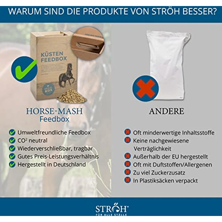 STRÖH Horse Mash Pferd (27kg Feedbox) • Ergänzungsfutter für gesundes Fell, Verdauung & Stoffwechsel • Staubfrei mit Bierhefe, Kieselgur & Leinsamen – Bild 5