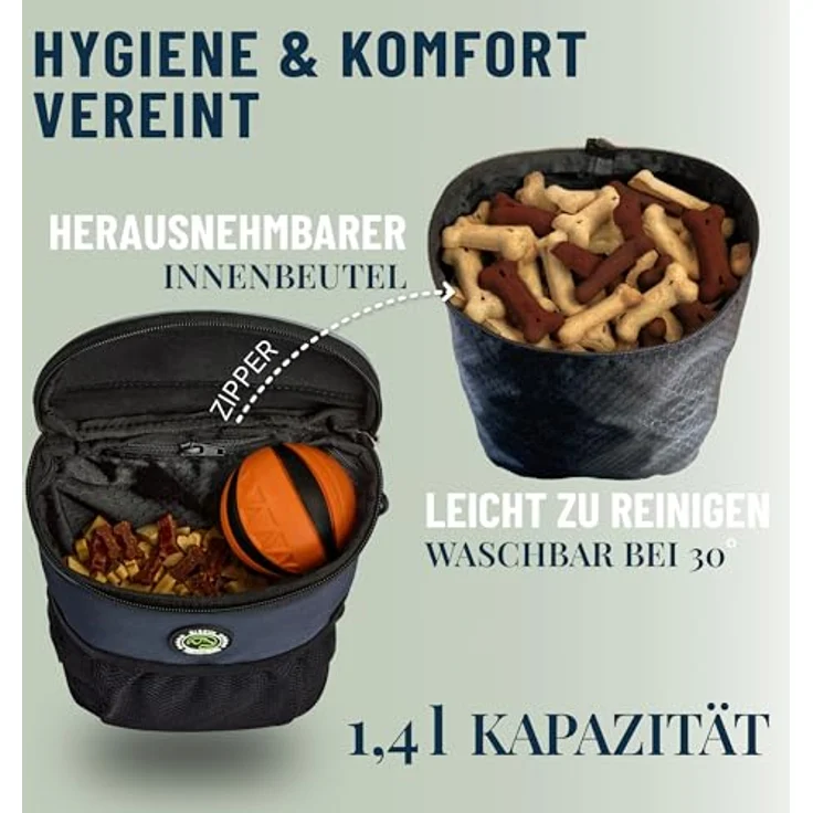 GIZZY® DAS ORIGINAL Leckerlitasche für Hunde mit Einhand-Öffnung, wasserdichten Fächern und herausnehmbarem Innenbeutel, Blau – Bild 3