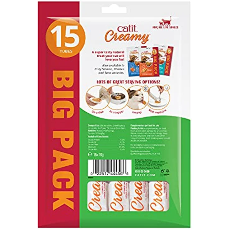Catit Creamy flüssigkeitsspendende Leckpaste für Katzen mit Huhn und Lamm, 15 x 10g, reich an Eiweiß und Aminosäuren – Bild 2