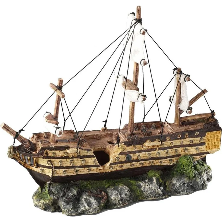 EBI Aqua Della Sailing Boat, Aquarium Dekoration aus hochwertigem Polyesterharz, 28,5 cm hoch, detailreiche maritime Gestaltung