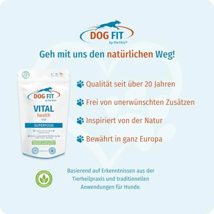 DOG FIT by PreThis® VITAL Health, Ganzheitliche Superfood-Kur für Hunde mit Vitalpilzen & Mikronährstoffen, hohe Reinheit, ohne Zusätze, Größe L (> 25 kg) – Bild 3