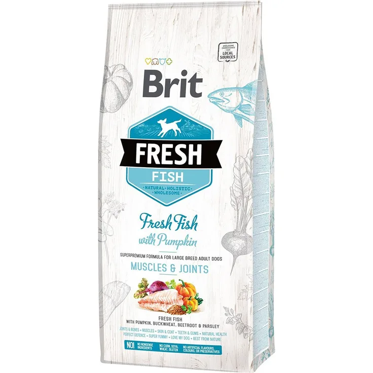 Brit Fresh Dog - Adult Large Breed - Trockenfutter mit Fisch, für Muskeln und Gelenke, 12kg