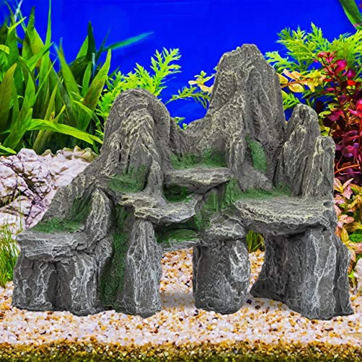 relaxdays Aquariendeko Fels mit Höhlen, grau-grün, 3D-Optik für Süß- und Salzwasseraquarien, H 21 cm – Bild 2