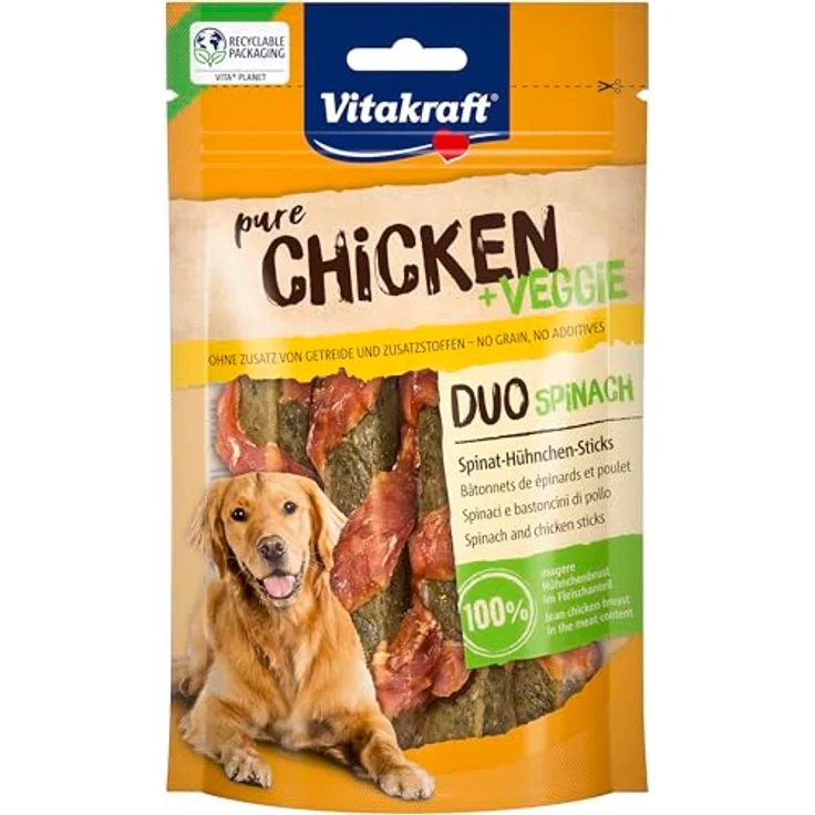 Vitakraft Chicken Veggie Spinatstick mit Hühnchen, 100% Fleisch, ohne Zusatzstoffe, 80g – Bild 1