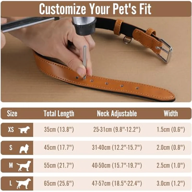 Grand Line Leder Hundehalsband, Verstellbares, gepolstertes Halsband für kleine, mittlere und große Hunde, Braun, Größe S – Bild 5