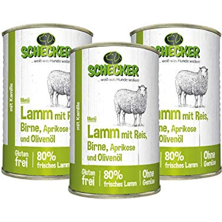 Schecker Nassfutter Hundemenü mit 80% Lamm und Reis, 3 x 410 g, glutenfrei, ohne Gemüse, mit Kamille, hergestellt in Deutschland – Bild 1