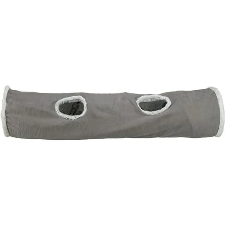 Trixie Katzen-Spieltunnel Harvey, weicher Katzentunnel mit vier Eingängen, 27 × 116 cm, Grau, mit Spielzeug an Schnur – Bild 3