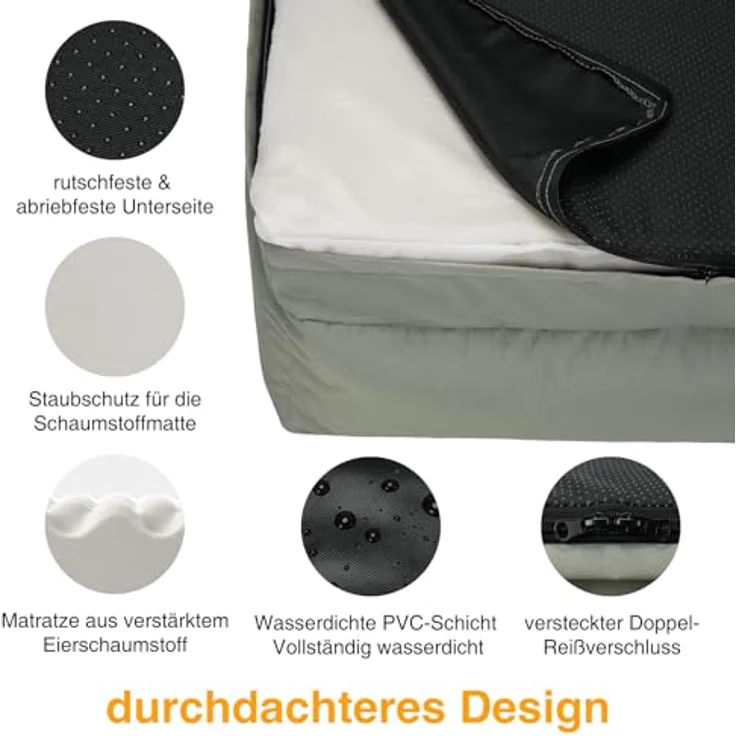Zedelmaier orthopädisches Hundebett für mittelgroße Hunde, L 90×64cm, Militärgrün, extra dicke Schaumstoffmatratze, wasserdichte Schutzschicht, abnehmbarer Bezug – Bild 4