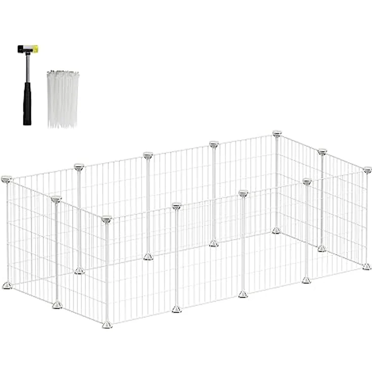 SONGMICS Freilauf, DIY-Kleintiergehege mit Metallgitter, für Kaninchen und Meerschweinchen, 123 x 63 x 41 cm, weiß LPI001W01 – Bild 1