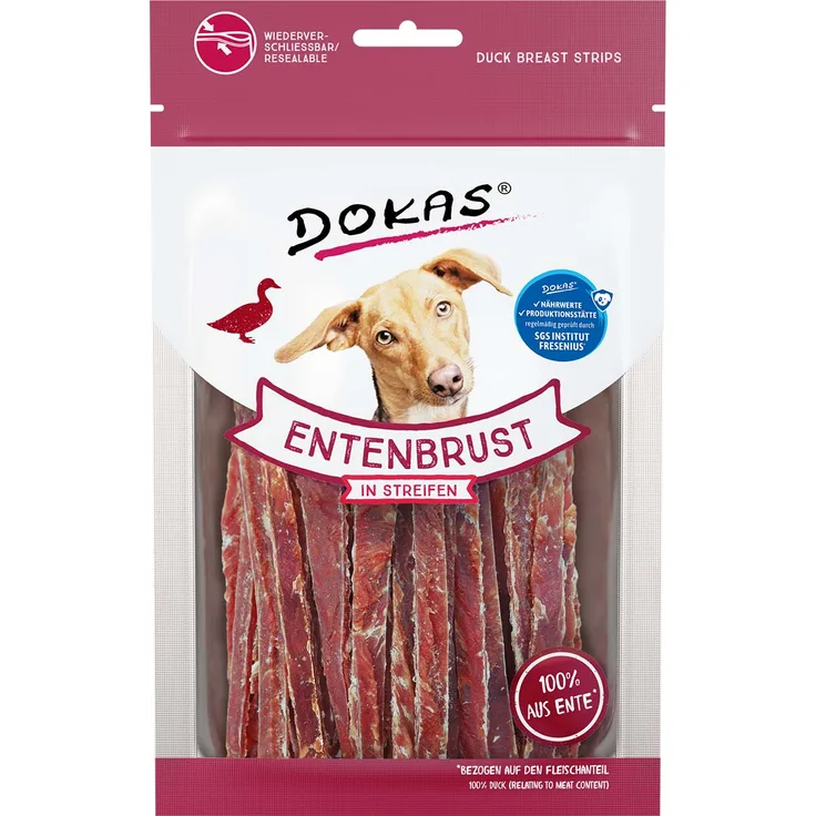 Dokas Entenbrust in Streifen, Hundesnack mit Vitaminen, 70g