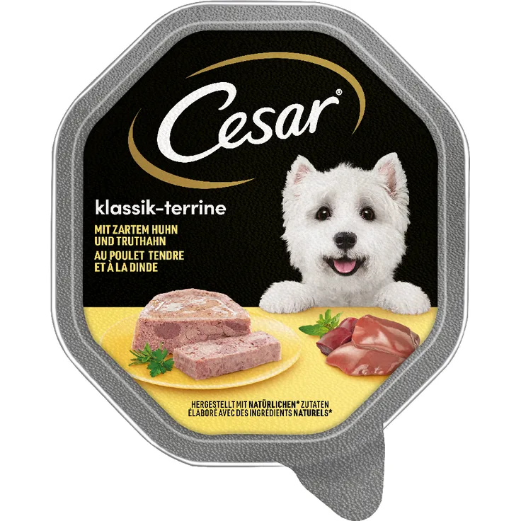 Cesar Megapack Schale 14 x 150 g, Hunde-Nassfutter mit zartem Huhn und Truthahn, ohne Zuckerzusatz und künstliche Aromastoffe