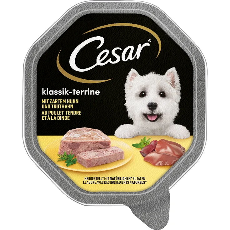 Cesar Megapack Schale 14 x 150 g, Hunde-Nassfutter mit zartem Huhn und Truthahn, ohne Zuckerzusatz und künstliche Aromastoffe