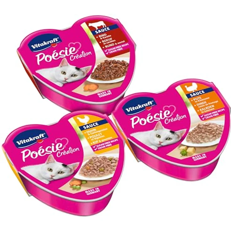 Vitakraft Poésie Création Tender Selection, Nassfutter für Katzen in Sauce, mit Huhn, Pute und Rind, ohne Zucker und Getreide, 6x 85g – Bild 4