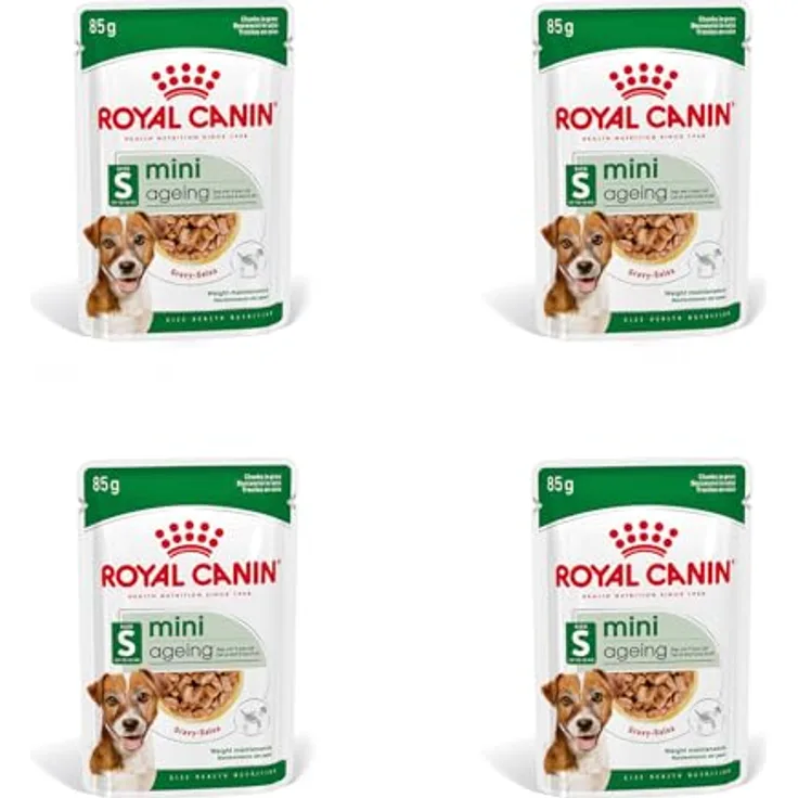 Royal Canin Mini Ageing 12+, Alleinfuttermittel für kleine Senior Hunde, 4x12x85g, unterstützt die Nierengesundheit