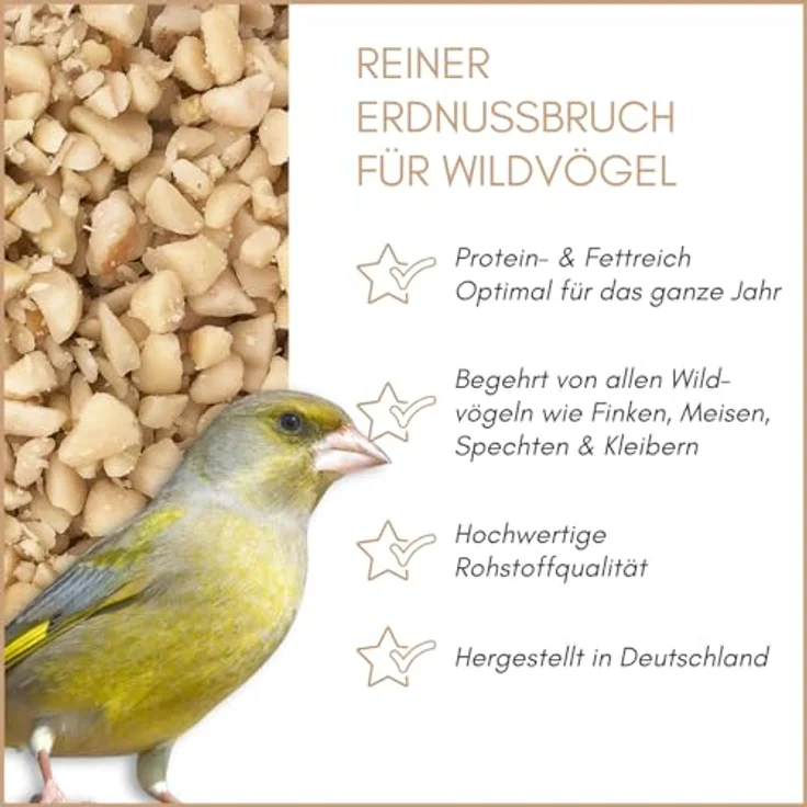 Supravit gehackte Erdnüsse Vogelfutter, 2,5kg fettreiche Erdnusskerne für Wildvögel, natürlich und ungesalzen, artgerecht und schalenfrei – Bild 2