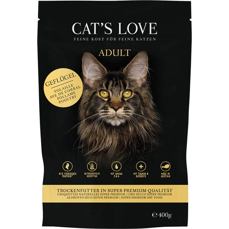 Cat's Love Trocken Adult Geflügel, Alleinfuttermittel mit 81% tierischem Protein, 400g