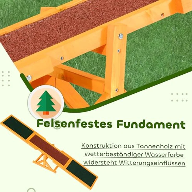 PawHut Hundewippe, Agility Wippe aus Kiefernholz, anti-rutsch Oberfläche, für große Hunde bis 30 kg, 180 x 30 x 30 cm, Natur – Bild 3