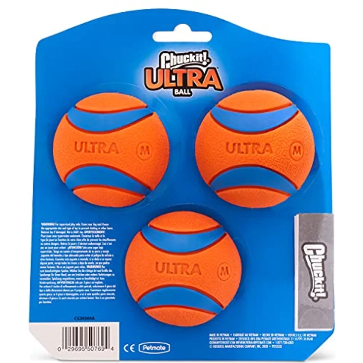 Chuckit! Ultra Ball Hundespielzeug, langlebig aus Gummi, hohe Sprungkraft, schwimmend, 3 Stück, Größe M, orange/blau – Bild 2