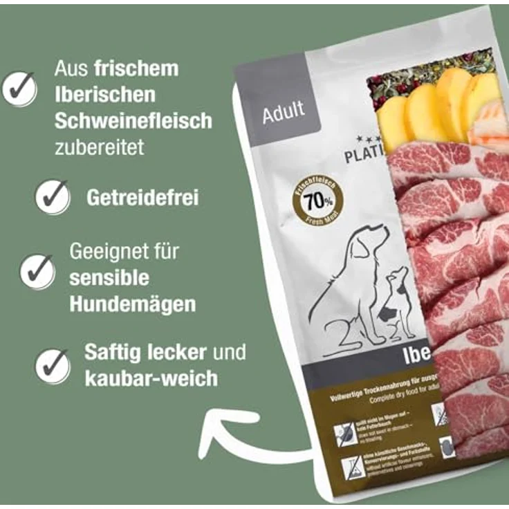 PLATINUM Hundenahrung Adult Iberico, 5kg trockenes Hundefutter aus hochwertigem Iberischem Schweinefleisch, leicht verdaulich und besonders schmackhaft, in DE geprüft – Bild 2