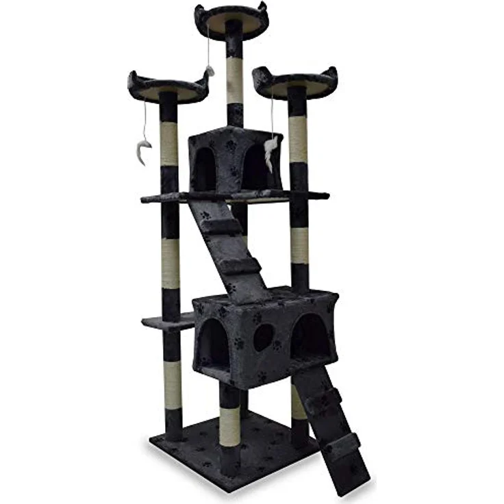 Bituxx Katzenkratzbaum XL Dunkelgrau, 170 cm hoch mit 3 Etagen und robustem Sisal – Bild 2