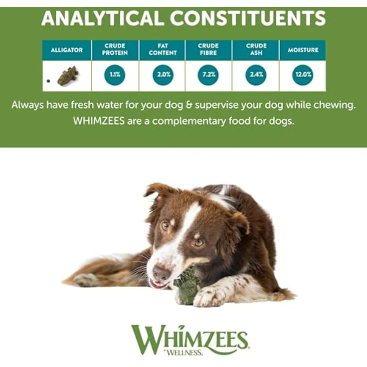WHIMZEES Krokodile Größe L, glutenfreier und vegetarischer Hundesnack zur Plaque- und Zahnsteinbeseitigung, 30 Stück im Display (1 x 1.8 kg) – Bild 4