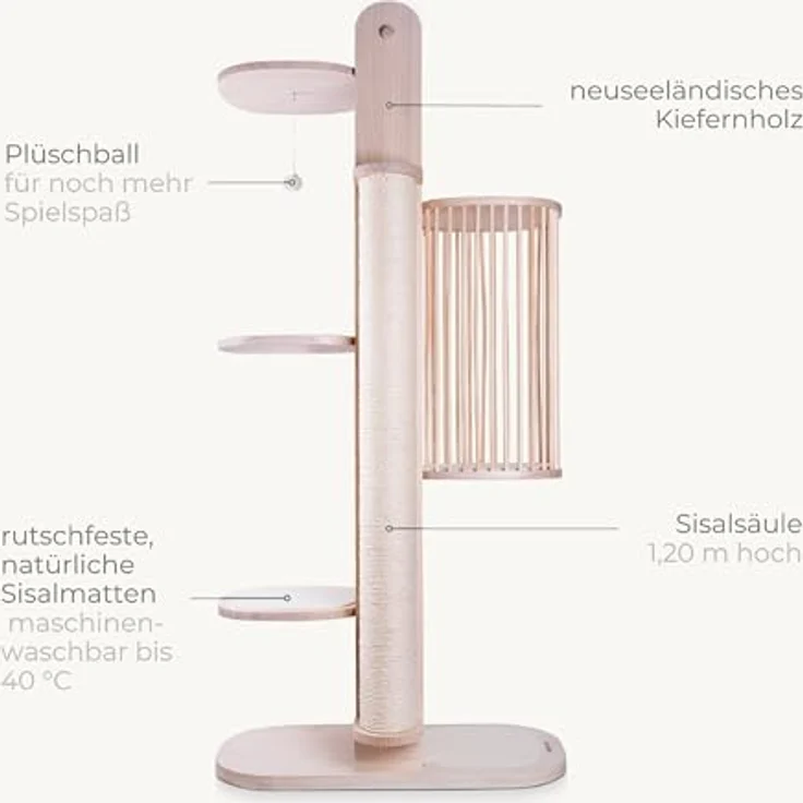 PetRhein Kratzbaum Massivholz, Natürlicher Sisal, Waschbare Matten, 26kg, 170cm Höhe - Preisvergleich – Bild 5