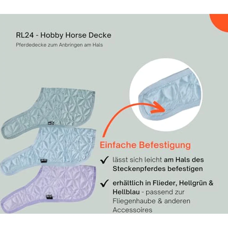 RL24 Hobby Horse Decke, Spielzeug Pferdedecke in Hellblau, pflegeleicht und langlebig, einfache Befestigung am Steckenpferd – Bild 5