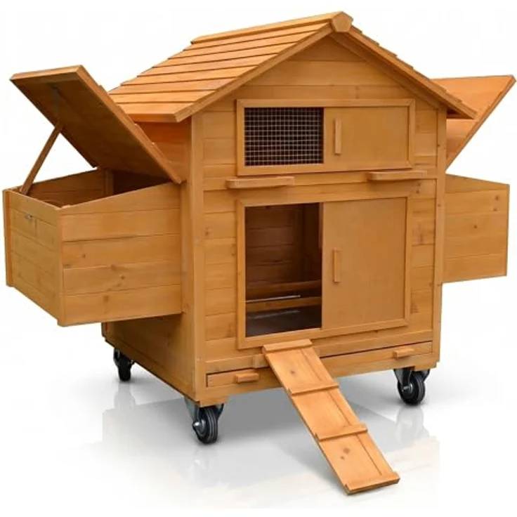 Mucola Rollbarer Hühnerstall aus Holz, inkl. 2 Nestboxen, Wetterfest, Schutz vor Bodennässe und Kälte, Natur/Braun – Bild 8