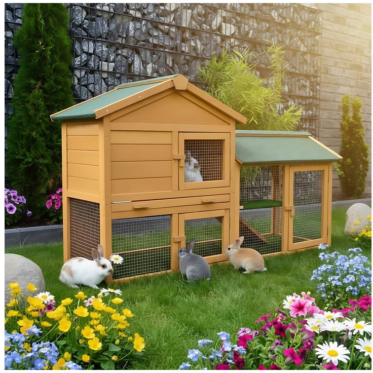 Zooprinz Hasenstall Villa mit Auslauf, wetterfeste Konstruktion, 147x85x53 cm, Kiefernholz, Metall Kotschublade