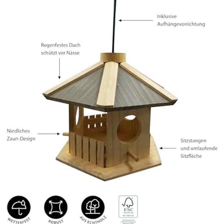 Dehner Natura Wildvogel-Futterhaus Dakota, ca. 30 x 26 x 22 cm, Kiefernholz, natur – Bild 3