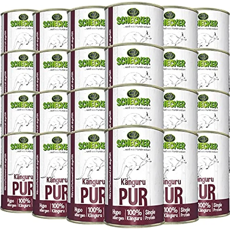 Schecker Nassfutter Känguru PUR, 24 x 410 g, für empfindliche Hunde, hypoallergen, getreidefrei, nur 4,5% Fett, Diätfutter