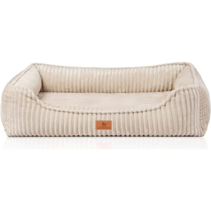 Knuffelwuff orthopädisches Hundebett Breitcord Sedona, M-L 85 x 63cm Beige | Abnehmbarer, waschbarer Bezug | Gelenkentlastend und rutschfest – Bild 2